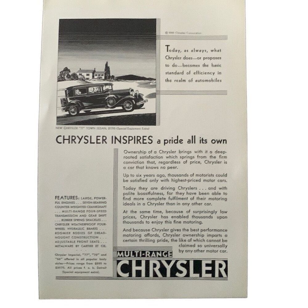 Vintage 1930 Chrysler 77 Town Sedan Inspires Ad Advertisment